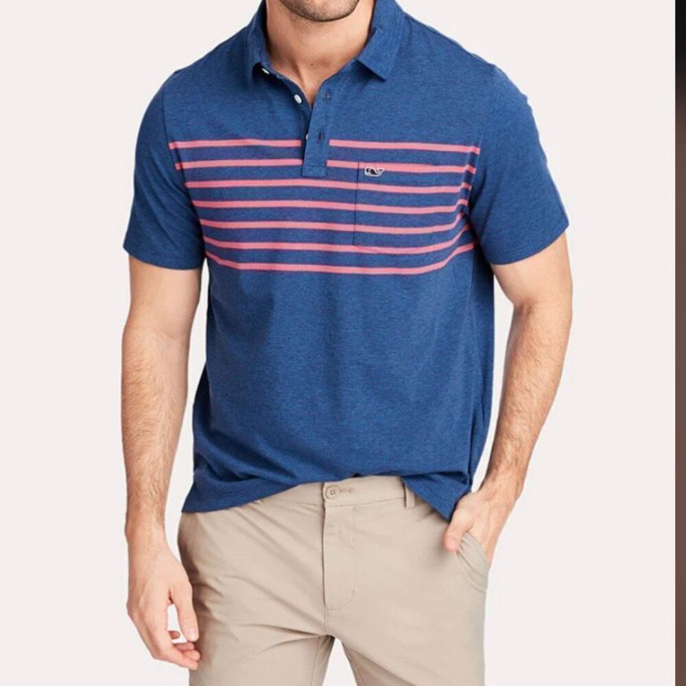 Vineyard, vines, men’s surfer stripe, short sleeve polo shirt S/extra-large